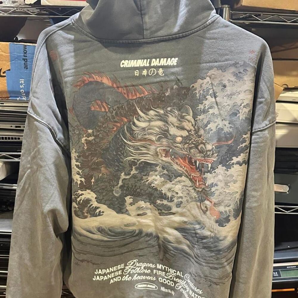 Criminal Damage Mythology Men's Multi Hoodie Japanese Dragon Sweater Heavyweight